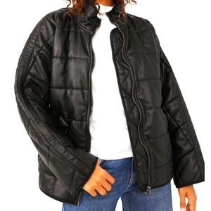 FREE PEOPLE Dolman Quilted Vegan Black Leather Bomber Jacket